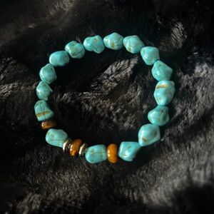 Turquoise Nugget Stretch Bracelet with Tiger Eye and Silver Accent Beads